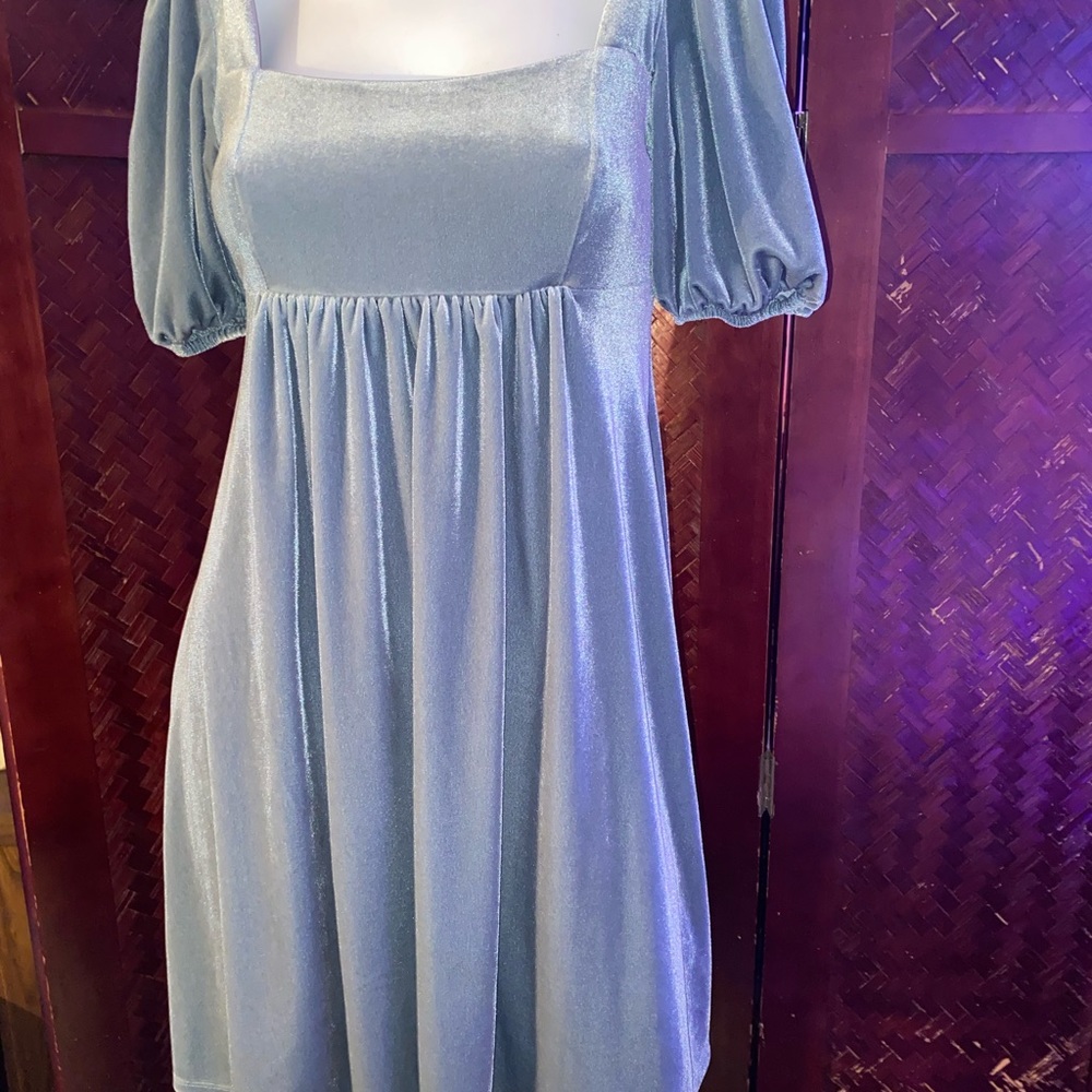 Coquette charming periwinkle velvet puff sleeve babydoll dress garden ballerina - Picture 7 of 8